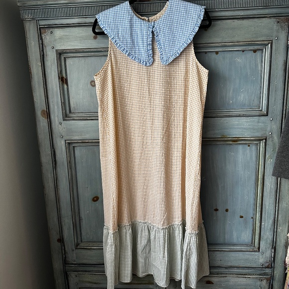 Lisa Says Gah Stevie Gingham Patchwork Midi Dress Size L - Picture 4 of 11